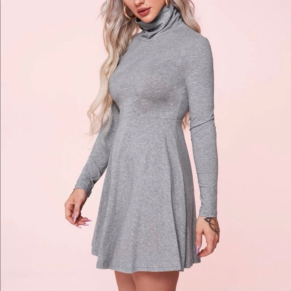 Grey funnel neck fit and flare dress - Picture 3 of 4